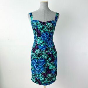 Paris Blues 90s Vintage Floral Sweetheart Mini Dress Size 5